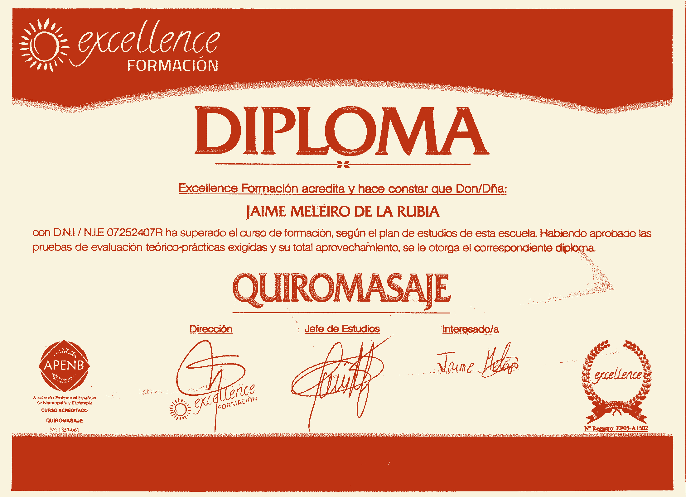 Certificado de Quiromasaje