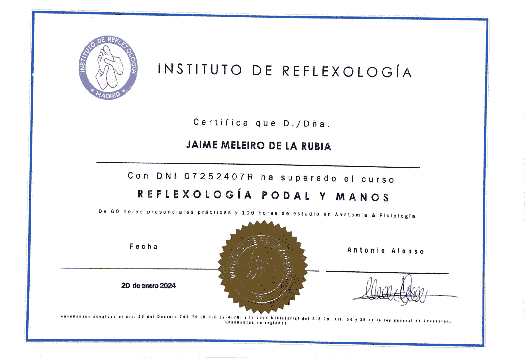 Certificado reflexología